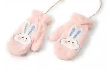 白卷 骑行保暖加绒加厚电车防风防寒卡通毛绒可挂脖 绒线手套 男女同款情侣款