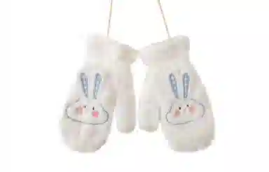 白卷 骑行保暖加绒加厚电车防风防寒卡通毛绒可挂脖 绒线手套 男女同款情侣款