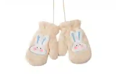 白卷 骑行保暖加绒加厚电车防风防寒卡通毛绒可挂脖 绒线手套 男女同款情侣款