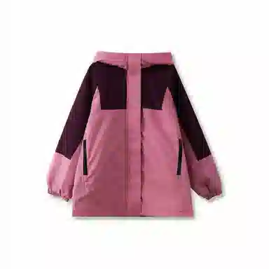 鸭鸭 童装 拼色夹棉羽绒内胆三合一可拆卸户外防水中长款冲锋衣 儿童款 粉紫色