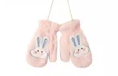 白卷 骑行保暖加绒加厚电车防风防寒卡通毛绒可挂脖 绒线手套 男女同款情侣款