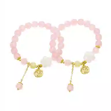 华髻 新中式福牌桃花精致小清新甜妹福牌粉色招桃花中国风高级感甜美可爱纯欲风文玩叠戴 玻璃 手串 女款