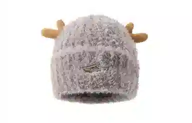 白卷 卡通鹿角保暖护耳可爱毛绒 绒线帽 男女同款情侣款