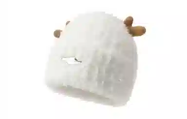 白卷 卡通鹿角保暖护耳可爱毛绒 绒线帽 男女同款情侣款