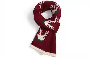 优幽兰 百搭时尚经典款加厚防风防寒保暖护脖鹿角红色氛围感 绒线围巾 女款 礼盒装