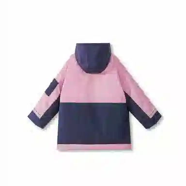 鸭鸭 童装 拼色工装风加厚连帽休闲保暖长袖羽绒服 儿童款 粉拼藏青