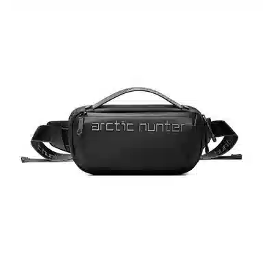 北极猎人 休闲潮流机能时尚 牛津布涤纶防泼水 胸包腰包 中号 男款 黑色