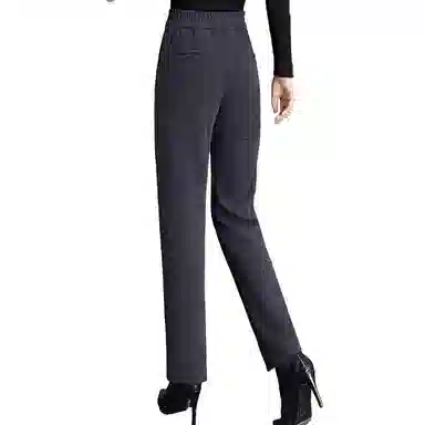 丝柏舍 纯色松紧高腰宽松直筒裤简约长款休闲裤 女款 黑灰条纹