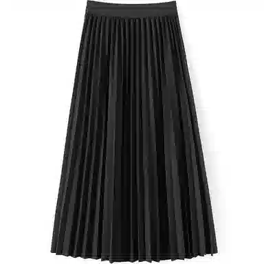 她池 纯色百褶半身休闲长裙 女款 黑色