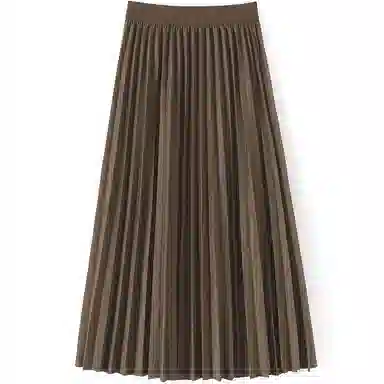 她池 纯色百褶半身休闲长裙 女款 黑色