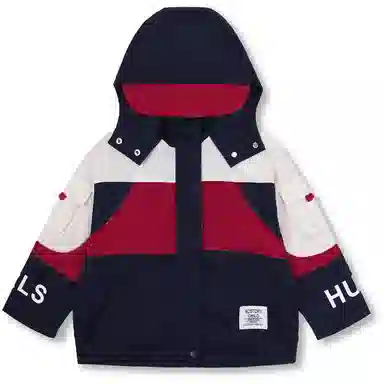 鸭鸭 童装 拼色连帽保暖休闲长袖羽绒服 儿童款