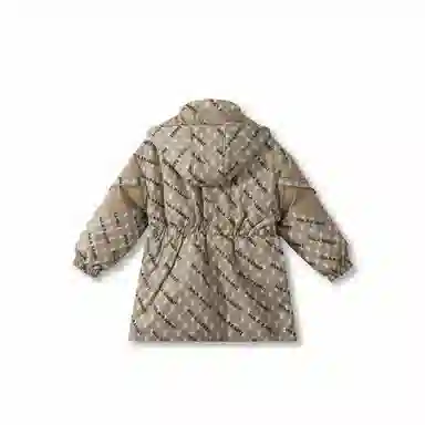 鸭鸭 童装 拼色满印白鸭绒中长款宽松休闲长袖羽绒服 儿童款