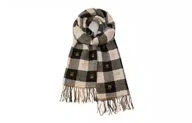 白卷 格子爱心小熊保暖两面 绒线围巾 男女同款情侣款