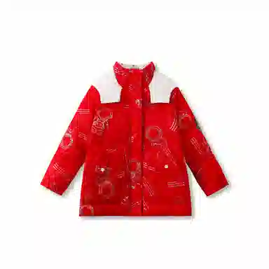 鸭鸭 童装 纯色反光宇航员连帽中长款羽绒服 儿童款