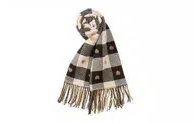 白卷 保暖爱心格子流苏双色 绒线围巾 男女同款情侣款