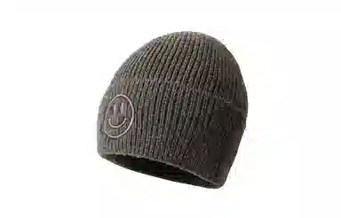 白卷 保暖简约立体笑脸刺绣护耳 绒线帽 男女同款情侣款