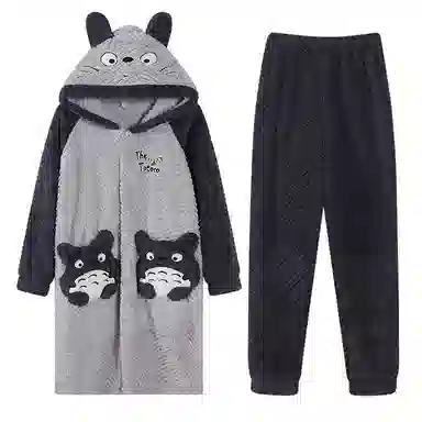 兰缪 秋冬季珊瑚绒男生 睡衣 卡通大象加厚加绒可外穿家居服睡衣套装 男款 黑色