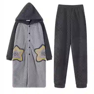 兰缪 秋冬季珊瑚绒男生 睡衣 卡通大象加厚加绒可外穿家居服睡衣套装 男款 黑色