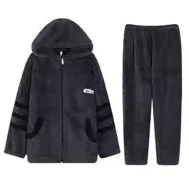 兰缪 秋冬季珊瑚绒睡衣 加厚加绒家居服 家居套装  男款  黑色