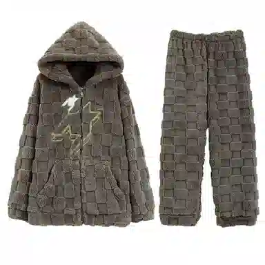 兰缪 秋冬季珊瑚绒睡衣 加厚加绒家居服 家居套装  男款  黑色