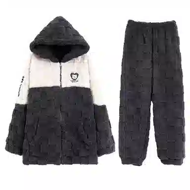 兰缪 秋冬季珊瑚绒睡衣 加厚加绒家居服 家居套装  男款  黑色