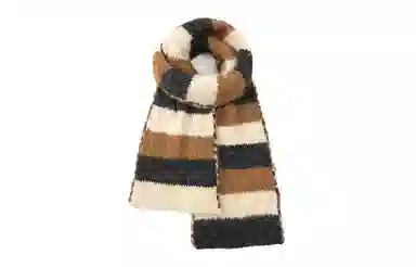 白卷 冬季拼色保暖横条针织百搭 绒线围巾 男女同款情侣款