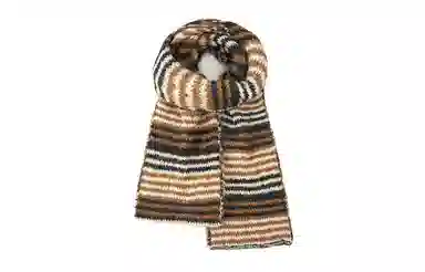 白卷 冬季拼色保暖横条针织百搭 绒线围巾 男女同款情侣款