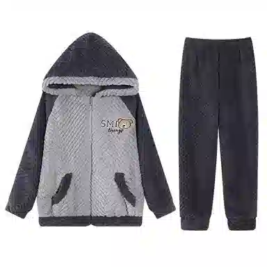 兰缪 秋冬季珊瑚绒睡衣 加厚加绒家居服 家居套装  男款  黑色