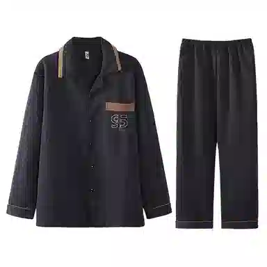 兰缪 秋冬季空气棉男生睡衣 三层夹层可外穿 家居套装  男款  黑色