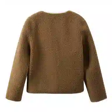 茵曼 皮毛一体仿羊羔绒外套颗粒绒织带保暖上衣绒感外套 女款