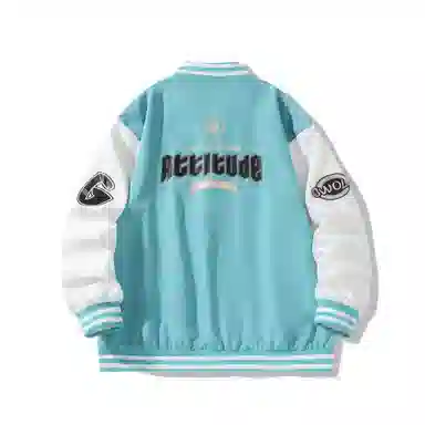 Gwola Baseball Boy Series Patchwork Colorblock Letter Print Baseball Jacket