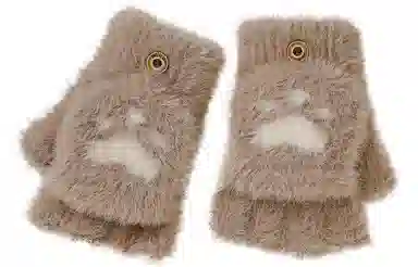 优幽兰 翻盖可爱猫爪露半指针织毛线学生上学通勤设计感小众防风防寒保暖卡通便携护手 绒线手套 女款