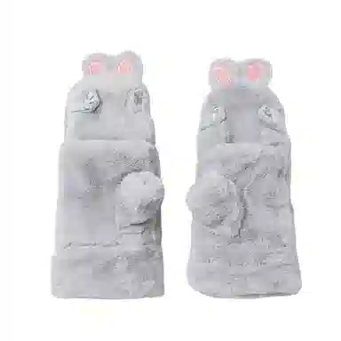 优幽兰 半指翻盖毛边保暖小兔子纯色可触屏防风防寒实用可爱学生闺蜜穿搭休闲毛绒出行护手 绒线手套 女款