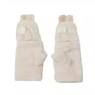 优幽兰 半指翻盖毛边保暖小兔子纯色可触屏防风防寒实用可爱学生闺蜜穿搭休闲毛绒出行护手 绒线手套 女款