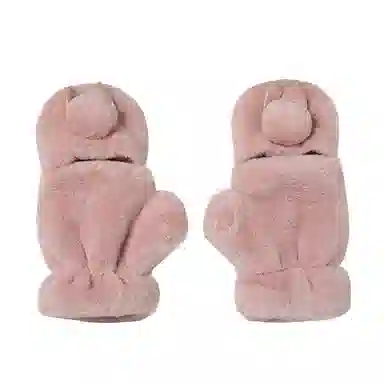 优幽兰 翻盖半指无指实用加绒保暖防寒触屏防滑耐磨好看百搭可爱耐用学生闺蜜穿搭保暖小兔子 绒线手套 女款