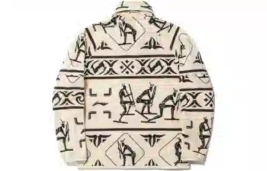 中国李宁 阿勒泰岩画元素开衫摇粒绒卫衣 男女同款 淡古黄满印