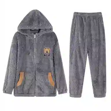 兰缪 秋冬季珊瑚绒睡衣 加厚加绒家居服 家居套装  男款  黑色