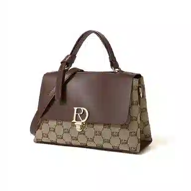 红蜻蜓 经典复古拼接简约高级感 字母小众设计百搭 织物 女包手提斜挎单肩包 春夏季 中号 女款 咖啡色/棕色