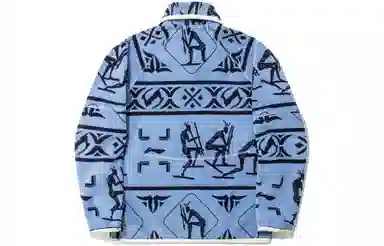 中国李宁 阿勒泰岩画元素开衫摇粒绒卫衣 男女同款 新极光蓝满印