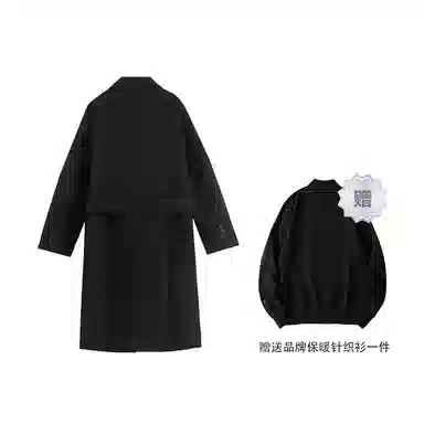 我是大卫 纯色复古中长款过膝保暖加厚毛呢大衣 男女同款