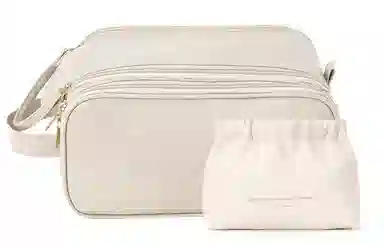 乐活旅行 时尚便捷式大容量防水耐脏分区设计方便拿取 皮革 洗漱包化妆包 常规 男女同款情侣款 米白色/黑色/藕色