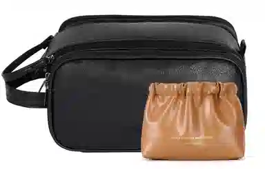 乐活旅行 时尚便捷式大容量防水耐脏分区设计方便拿取 皮革 洗漱包化妆包 常规 男女同款情侣款 米白色/黑色/藕色