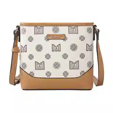 稻草人 经典复古老花印花撞色 聚氯乙烯革和聚氨酯革 水桶包单肩包斜挎包 常规 女款 深棕色/米白