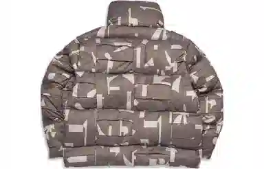 中国李宁 满印字母刺绣立领单排扣长袖羽绒服 男女同款 羊绒灰陶泥褐