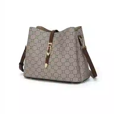 稻草人 经典老花纹印花可调节肩带 聚氨酯 水桶包单肩包斜挎包 常规 女款 深棕色/卡其