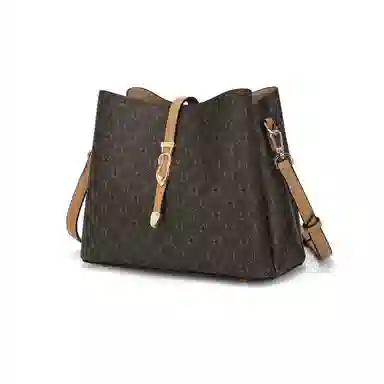 稻草人 经典老花纹印花可调节肩带 聚氨酯 水桶包单肩包斜挎包 常规 女款 深棕色/卡其