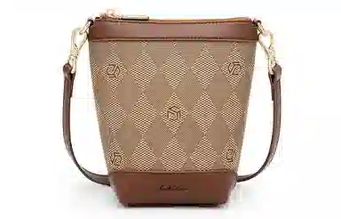 马莎兰缇 复古老花经典百搭高级感气质小众上班通勤欧美风个性 合成革 水桶包单肩斜挎包 女款 深棕配杏/啡色