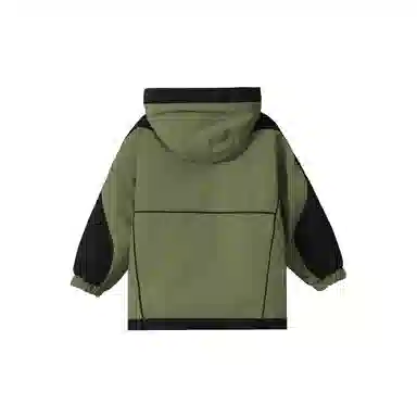 鸭鸭 拼色摇粒绒内胆三合一户外防水冲锋外套 儿童款 黑色撞军绿色