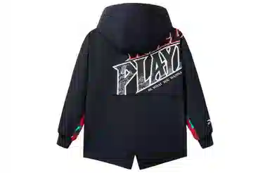 安踏儿童 新年款 初登龙门 拼色摇粒绒连帽运动保暖夹克 儿童款 梦幻黑