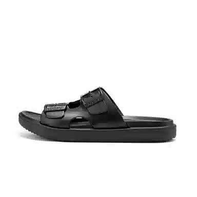 罗敷 圆头厚底 舒适轻便 防滑透气 静音防磨一字拖鞋 男款 黑色